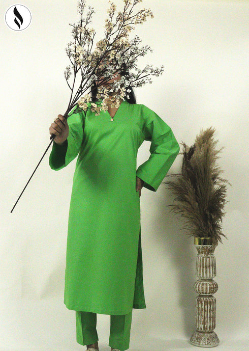 NZSC-1505 Stiched 2 Piece ligh green Co Ord Set Cotton